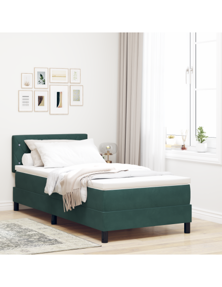 Letto Box Spring  con Materasso e LED Verde Scuro 100x200 cm Velluto