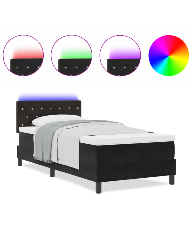 Letto a Sorgente LED con materasso Nero 100 x 200 cm Velluto