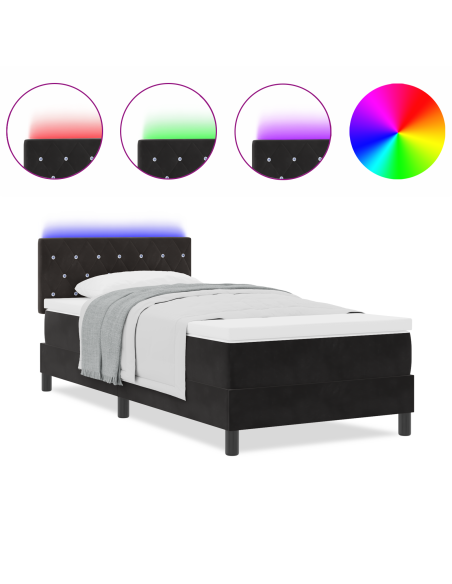 Letto a Molle con Materasso e LED Nero 100x200 cm Velluto
