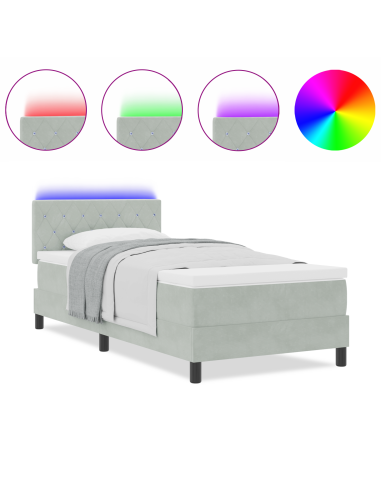 Letto a Sorgente LED con led Grigio chiaro 100 x 200 cm Velluto