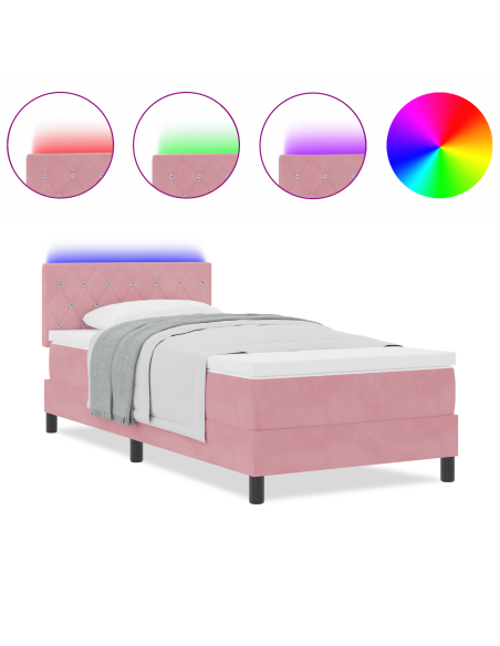 Letto Box Spring  con Materasso e LED Rosa 90x200 cm Velluto