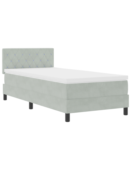 Letto Box Spring con Materasso e Luce LED Grigio Chiaro 90x200 cm Velluto