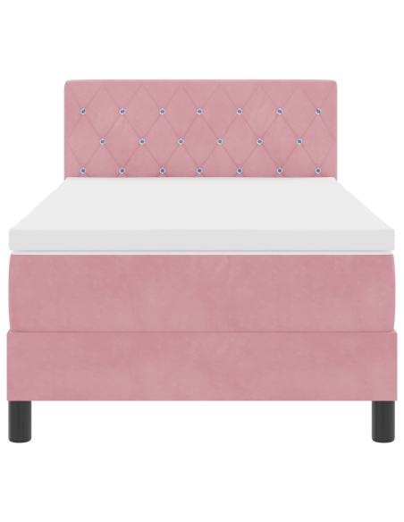 Letto a Sorgente LED con materasso Rosa 90 x 190 cm Velluto