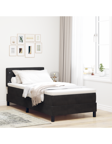 Letto a Rete con Materasso e LED Nero 90x190 cm Velluto