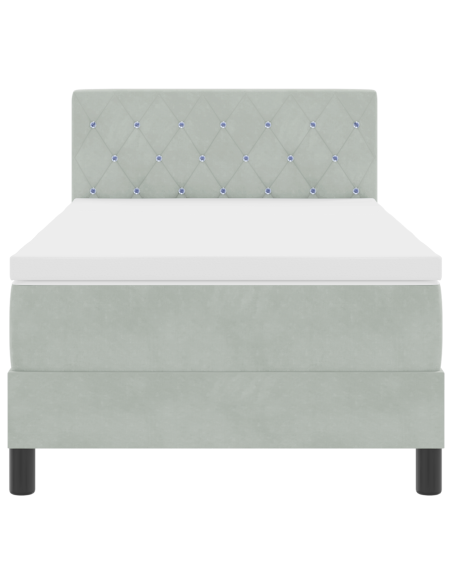 Letto con Rete a Molla e Materasso & Luce LED Grigio Chiaro 90x190 cm Velluto