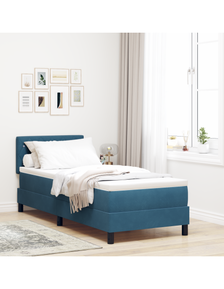 Letto Box Spring con Materasso e LED Blu Scuro 80x200 cm Velluto