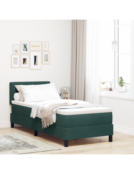 Letto a Rete con Materasso e LED Verde Scuro 80x200 cm in Velluto