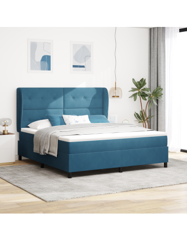 Letto a molle con materasso Blu Scuro 200 x 180 cm Poliestere