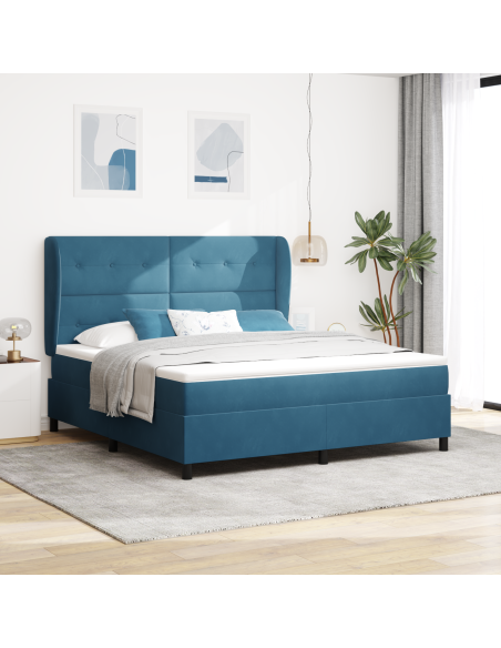 Letto a molle con materasso Blu Scuro 200 x 180 cm Poliestere