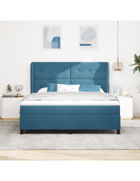 Letto con Materasso Box Spring Blu Scuro 180x200 cm Velluto