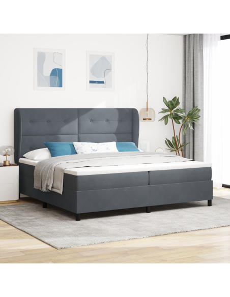 Letto con Rete a Molle e Materasso Grigio Scuro 200x200 cm Velluto
