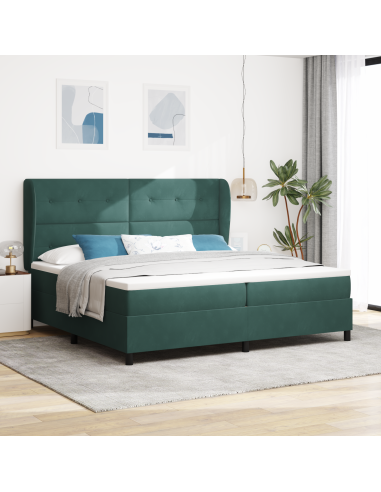 Letto a molle con materasso Verde Scuro 200 x 200 cm Poliestere