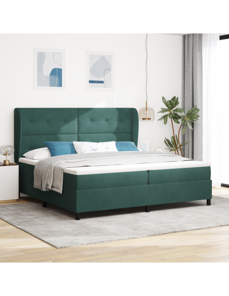 Letto Box Spring  con Materasso Verde Scuro 200x200 cm in Velluto