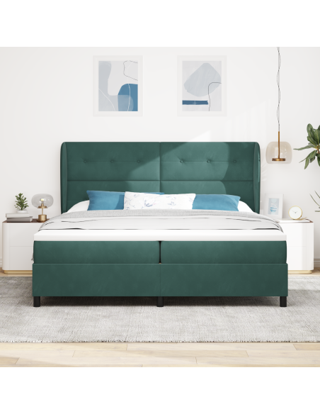 Letto Box Spring  con Materasso Verde Scuro 200x200 cm in Velluto