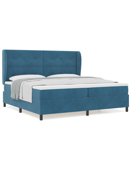 Rete a doghe con materasso  Blu scuro 200x200 cm Velluto