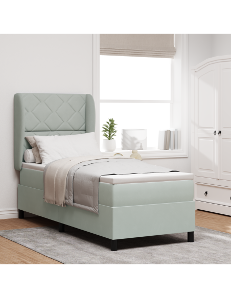 Letto Box Spring  con Materasso Grigio Chiaro 80x200 cm Velluto