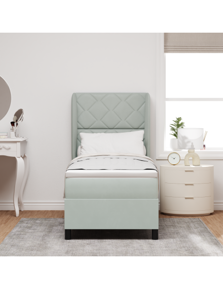 Letto Box Spring  con Materasso Grigio Chiaro 80x200 cm Velluto