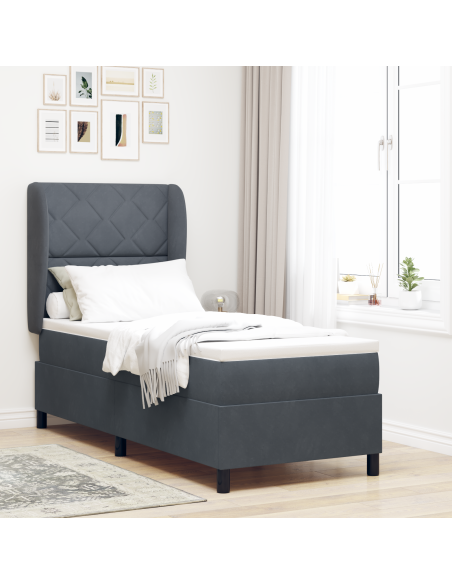 Letto a molle con materasso  Grigio Scuro 80x200 cm Velluto