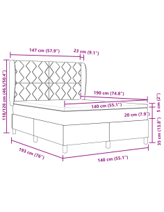 Letto a molle con testiera Grigio scuro 190 x 140 cm Poliestere
