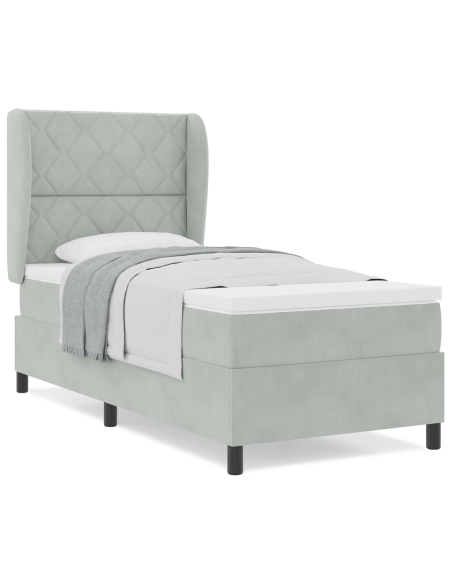 Letto Box Spring con Materasso Grigio Chiaro 90x190 cm in Velluto