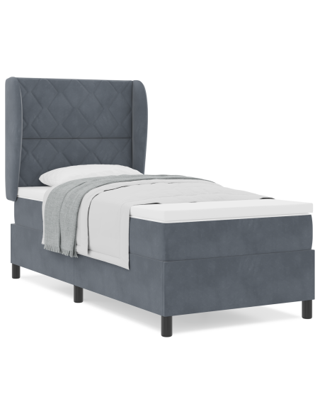 letto a box spring  con materasso grigio scuro 100x200 cm in velluto