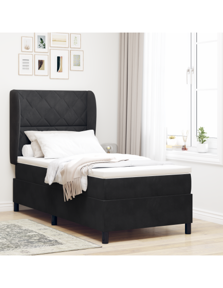 Letto Box Spring con Materasso Nero 90x190 cm Velluto