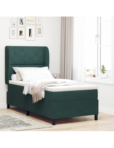 Letto a molle con materasso Verde Scuro 190 x 90 cm Poliestere
