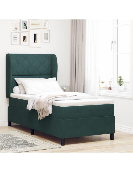 Letto a molle con materasso Verde Scuro 190 x 90 cm Poliestere