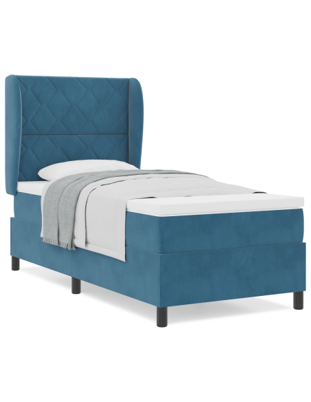 Letto Box Spring con Materasso Blu Scuro 90x190 cm Velluto