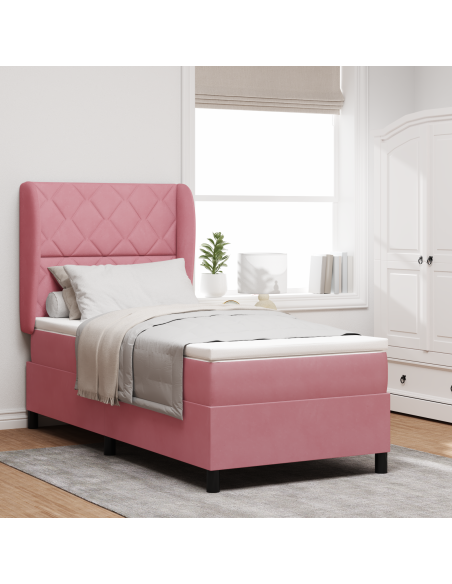 Letto con Rete a Molla e Materasso in Rosa, 90x190 cm, Velluto