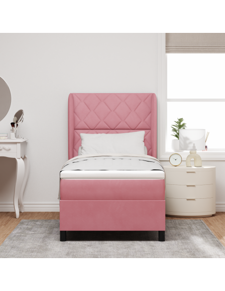 Letto con Rete a Molla e Materasso in Rosa, 90x190 cm, Velluto