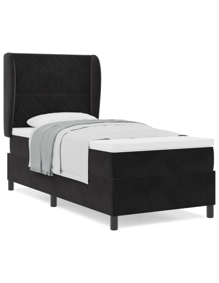 Letto a molle con materasso Nero 90x200 cm Velluto