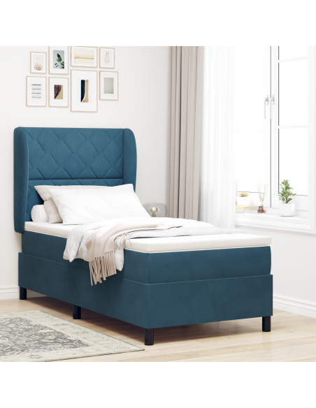 Letto a Box con Materasso Blu Scuro 90x200 cm Velluto