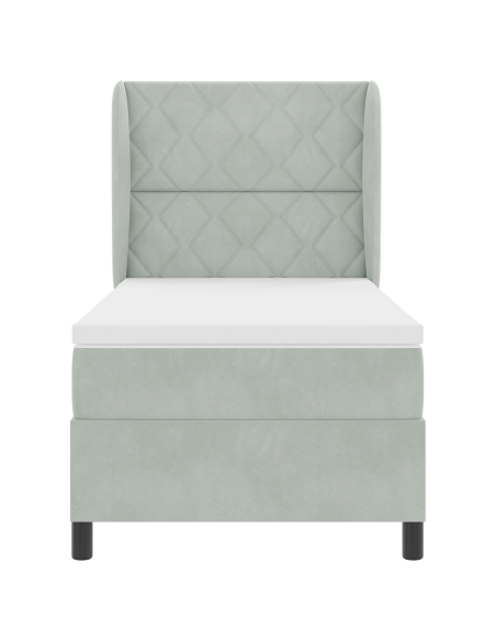 Letto Box Spring con Materasso Grigio Chiaro 100x200 cm in Velluto