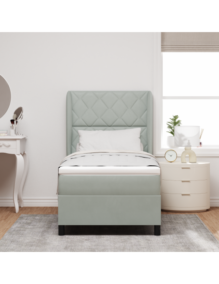Letto Box Spring con Materasso Grigio Chiaro 100x200 cm in Velluto