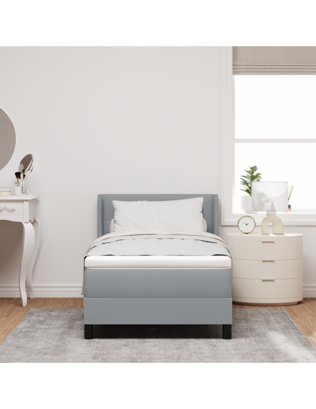 Letto a Box Spring con Materasso Grigio Chiaro 90x190 cm in Tessuto