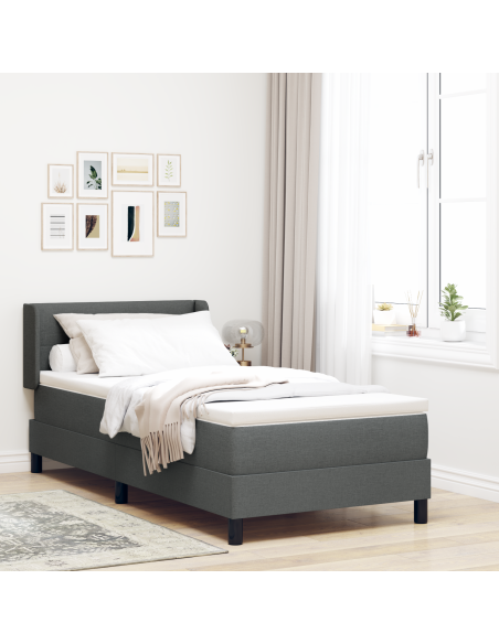 Letto con box spring e materasso grigio scuro 90x190 cm in tessuto