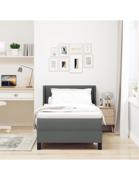Letto con box spring e materasso grigio scuro 90x190 cm in tessuto