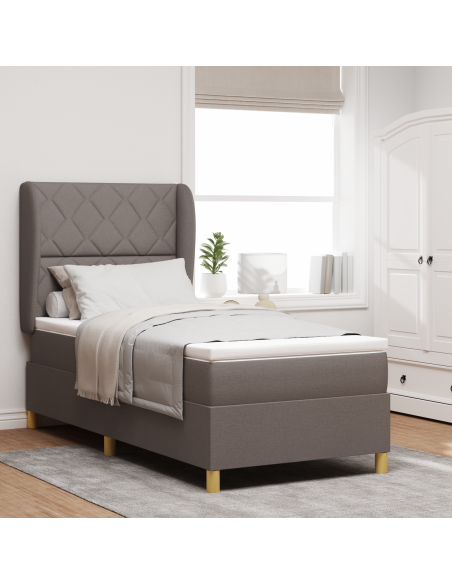 Letto a Rete con Materasso Tortora 90x200 cm in Tessuto