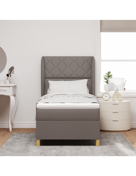 Letto a Rete con Materasso Tortora 90x200 cm in Tessuto