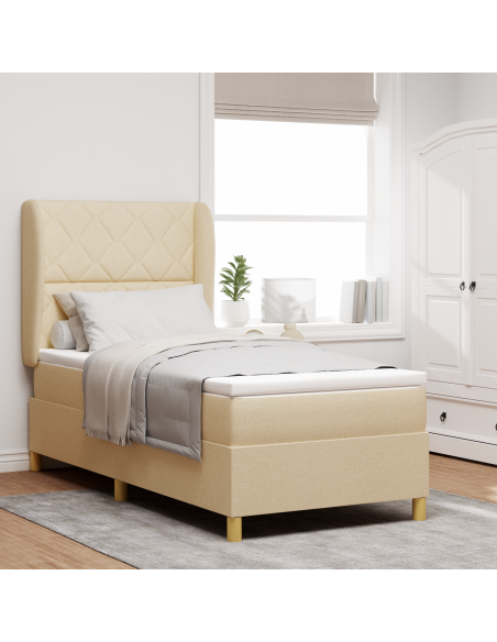 Letto a Box Con Materasso Crema 90x200 cm Tessuto