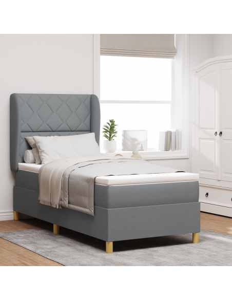 letto a molle di con materasso grigio chiaro 100x200 cm in tessuto