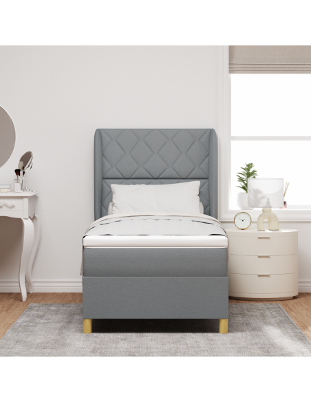 letto a molle di con materasso grigio chiaro 100x200 cm in tessuto