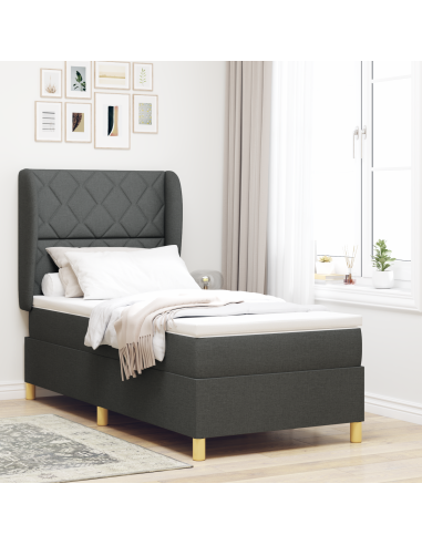 Letto con molle e materasso Grigio Scuro 90x190 cm Tessuto