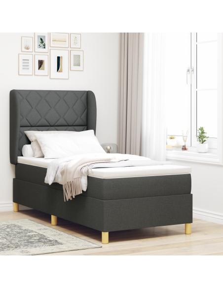 Letto con molle e materasso Grigio Scuro 90x190 cm Tessuto