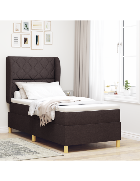 Letto con Box Spring e Materasso Marrone Scuro 100x200 cm Tessuto