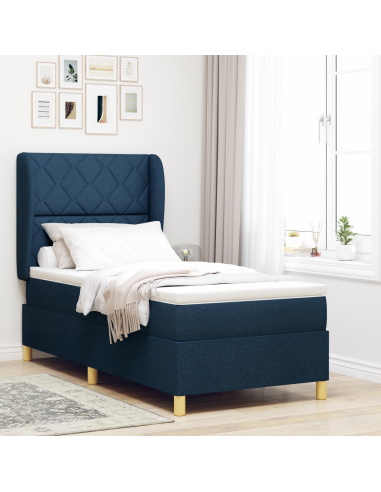 Letto con molle e materasso Grigio Scuro 90x190 cm Tessuto Blu