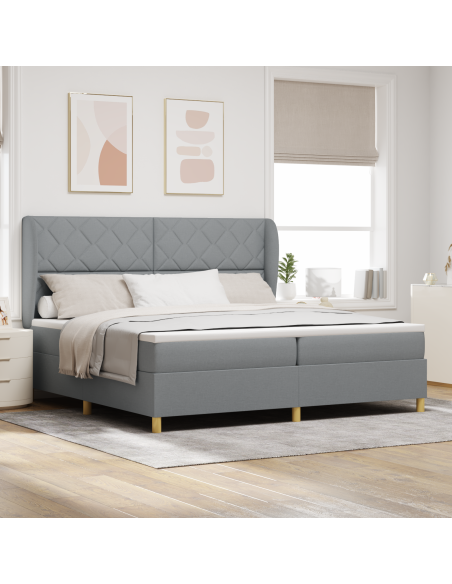 Letto a Box Spring con Materasso Grigio Chiaro 200x200 cm Tessuto