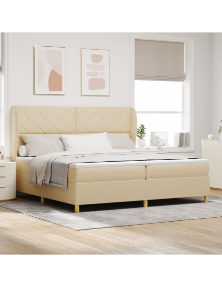 Letto Box Spring Crema con Materasso 200x200 cm Tessuto