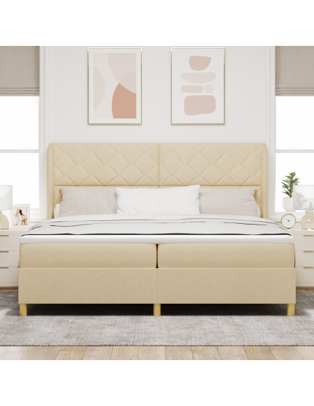 Letto Box Spring Crema con Materasso 200x200 cm Tessuto